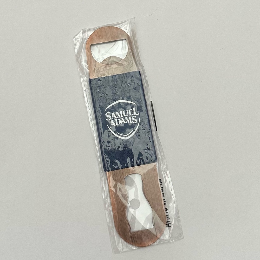 Samuel Adams Flat Metal Bottle Opener Brushed Finish With Textured Grip Blue